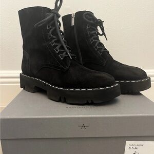 Aquatalia Women’s Harlyn Black Combat Suede Leather Lace Up Boots 8.5